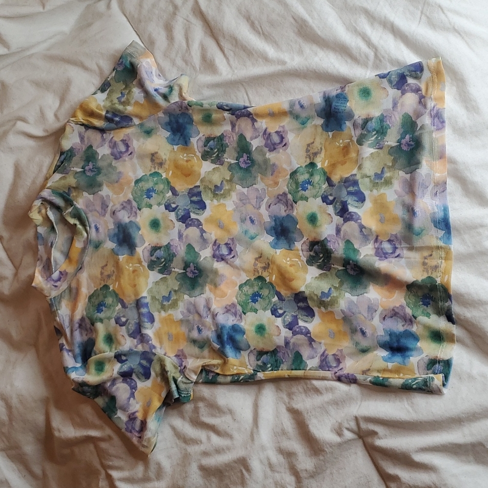Mesh short sleeve shein floral shirt